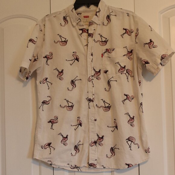 Levi's Button Up Flamingo Shirt Size Med - Picture 1 of 6